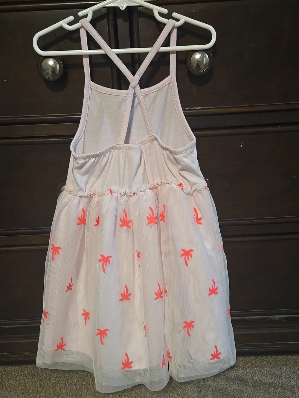 Girls 5t Cat & Jack Light Pink Tulle Dress with Coral Palm Print